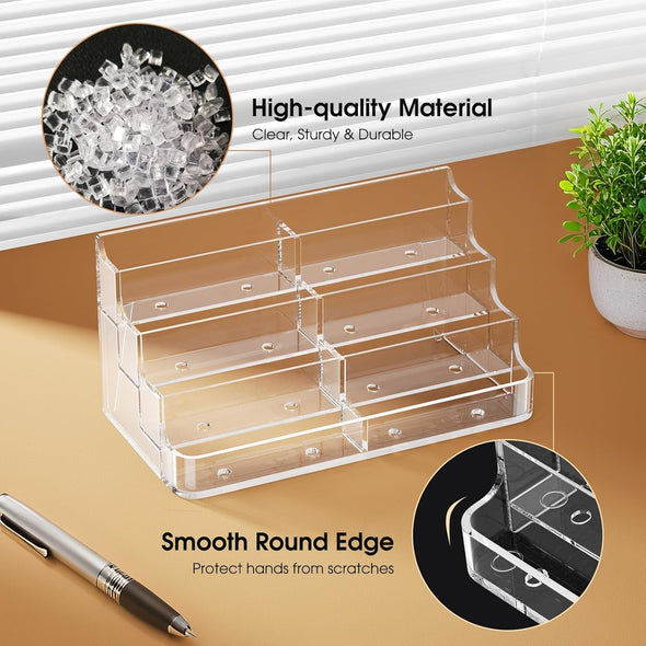 Maxgear Acrylic Business Card Holder for Desk Multiple Business Card Holders, Premium Cards Stand for Workspace, Clear Plastic Display Holder with 4 Tier for Office, 8 Pocket, 400 Cards Capacity