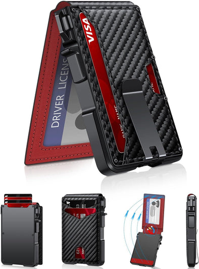 Wallet for Men, Mens Minimalist Wallet 9-13 Cards, Slim Compact Wallet with Money Clip & ID Window, RFID Blocking Smart Pop up Card Wallet, Metal Aluminum Credit Card Holder Bifold Wallet