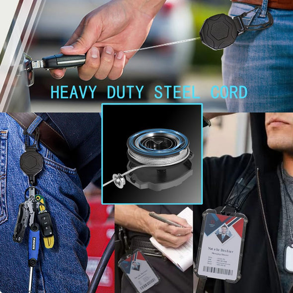 Badge Holder Retractable Clip Heavy Duty Carabiner Badge Reel Keychain with Lanyard ID Cards Holder Cool Tactical ID Holder