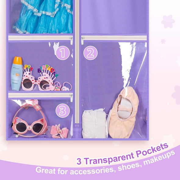 MISSLO Dance Garment Bags for Dancers 40" Garment Bags for Dance Costumes with 3 Pockets Cheer Uniform Garment Bag Hanging Kids Garment Bag for Competition, Travel, 3 Packs, Purple