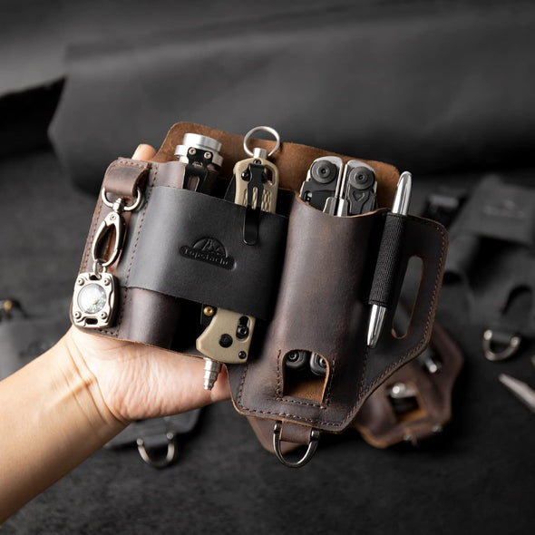 Topstache Leather Multitool Sheath,Edc Belt Organizer for Work and Daily Use,Leatherman Sheath,Edc Pocket Organizer for Flashlight and Multitool,Gifts for Men,Leather Sheath for Multitool