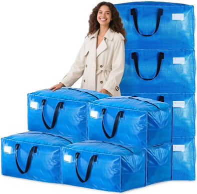 Moving Bags Heavy Duty,Extra Large Moving Bags for Travel/College Packing/Storage/Organization/Seasonal Clothes & Bedding Storage,Moving Supplies Bins,Compatible with Ikea Frakta Cart (Blue,4 Pack)