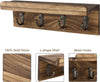 Rustic Key Holder for Wall, Farmhouse Wall Shelf with 4 Hooks, Wall Mounted Key Racks, Wooden Mail Organizer with Hooks for Entryway (Brown)