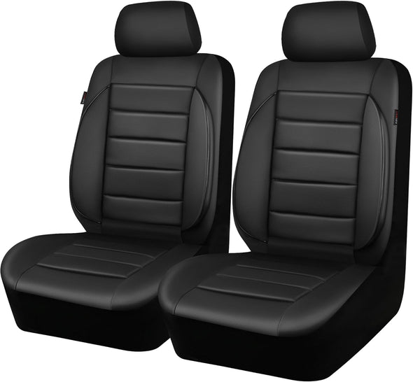 CAR PASS Faux Leather Car Seat Covers Front Seats Only, 3D Foam Support Car Seat Covers, Universal Fit for Trucks Vans Suvs Sedans Automotive Comfortable, Airbag Compatible 2 Pieces Front Solid Black
