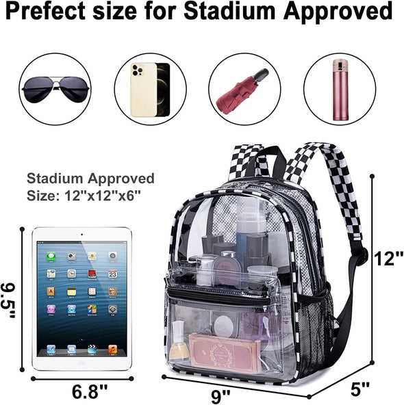 Clear Mini Backpack for Stadium Events 12X12X6 Small Transparent Backpacks Plastic See through Clear Bag for Concerts Work Festival Security Travel