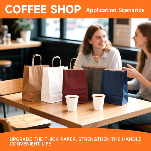 METAPRINT 100 Pack 8X4.5X10.8 Inch Medium Paper Gift Bags with Handles Bulk, Brown Kraft Paper Bags for Grocery Shopping Retail, Birthday, Party Favors, Wedding