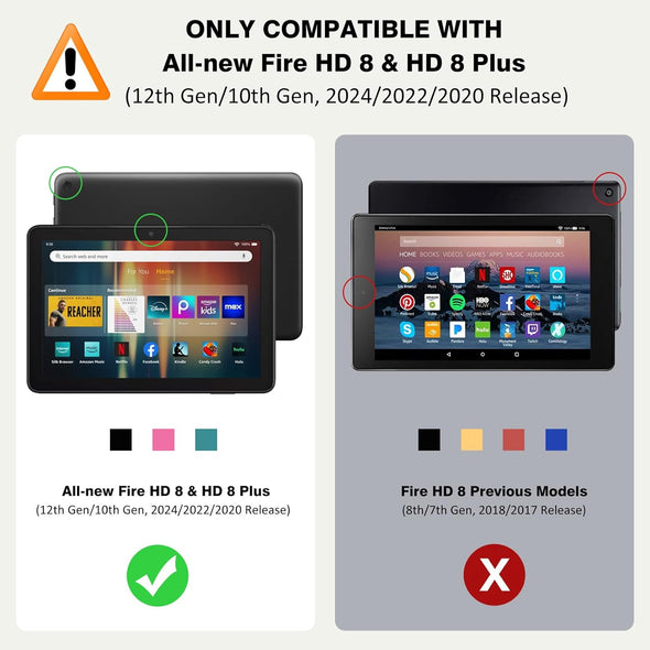 Moko Case Fits Amazon Kindle Fire HD 8 & 8 plus Tablet (12Th Generation/10Th Generation, 2024/2022/2020 Release) 8", Slim Folding Stand Cover with Auto Wake/Sleep, Black