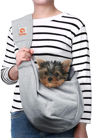 Tomkas Small Dog Sling Carrier - Zipper Pocket & Adjustable Strap & Zip Pocket - for 3-10 Lbs Pets(Grey)