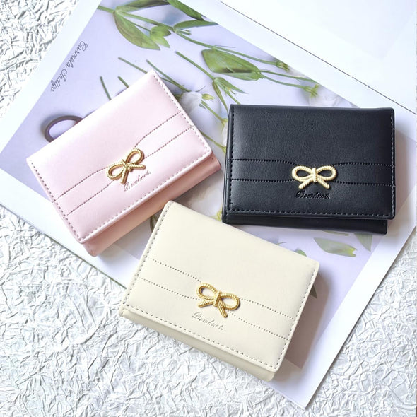 Sunwel Fashion Wallets Girls Cute Coquette Bow Small Wallet Aesthetic Card Holder ID Window Purse for Women (PINK)