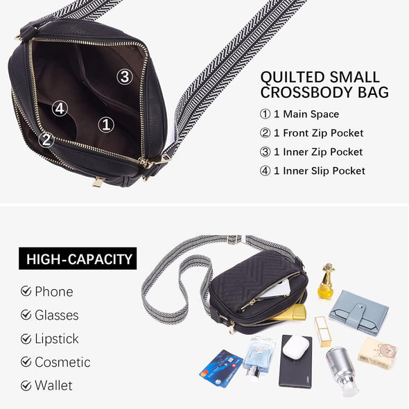 BOSTANTEN Quilted Crossbody Bags for Women Vegan Leather Purses Small Shoulder Handbags with Wide Strap