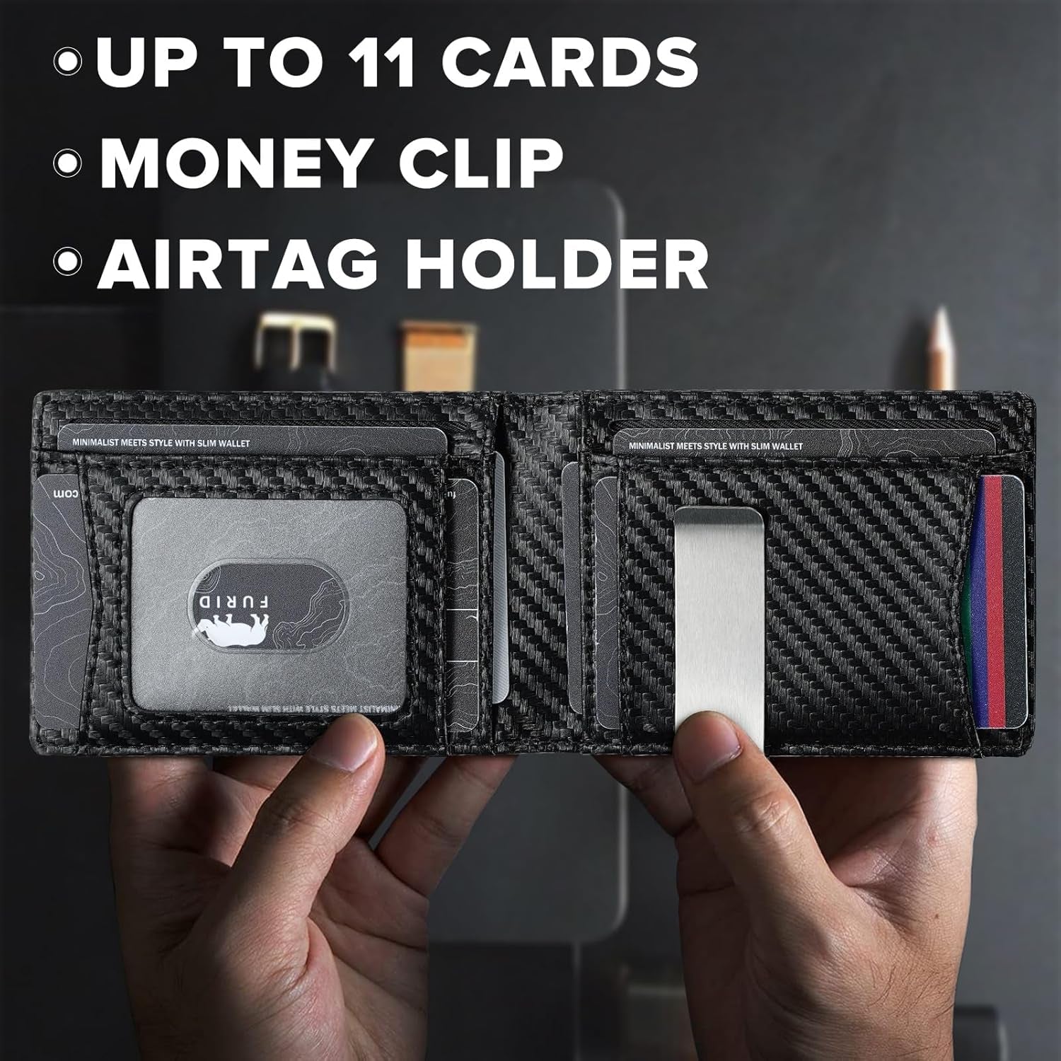 Furid Minimalist Wallet For Men Slim: Thin Front Pocket Wallet Metal Wallet Rfid Card Holder Money Clip Wallet For Men Tactical Wallet