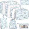 8 Set Packing Cubes for Travel, Luggage Packing Organizers Accessories Large Toiletries Bag for Clothes Shoes Cosmetics (Blue Flower)