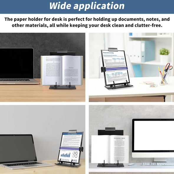 TONOS Paper Stand Document Holder - Quality Document Holder for Desk, Paper Stand for Desk When Typing, Sturdy Stainless Steel Copy Holder, Adjustable Angle, Paper Holder Stand for Desk Typing