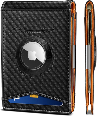 KS Mens Wallet Gift Airtag or Standard Use,Slim Front Pocket Leather Wallet Money Clip 11 Cards RFID Blocking