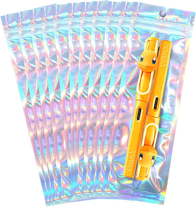 100 Pcs 2.7X9 Inch Holographic Pen Bags - Resealable Smell-Proof Packaging Bags for Party Favors, Food Storage, Cosmetics, Jewelry, Craft Supplies & Lip Gloss