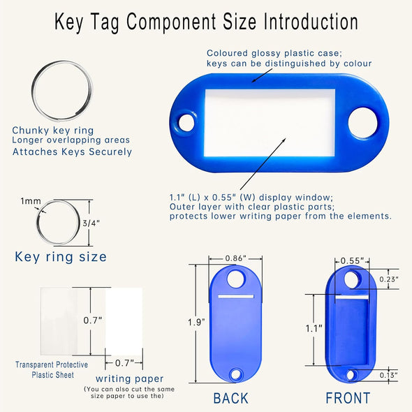 40 Pack Key Tags, 10 Colors Key Labels, Comes with 10 Ball Chains and 4 Cable Key Rings for Home, Office Key Management.