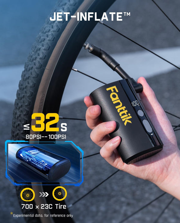 Fanttik X9 Ace Mini Bike Pump, 32S Fast Inflate Bike Pump with Gauge, 150PSI Electric Air Pump with Presta and Schrader Valve, Suitable for Mountain Bike, Road Bike, Electric Bike