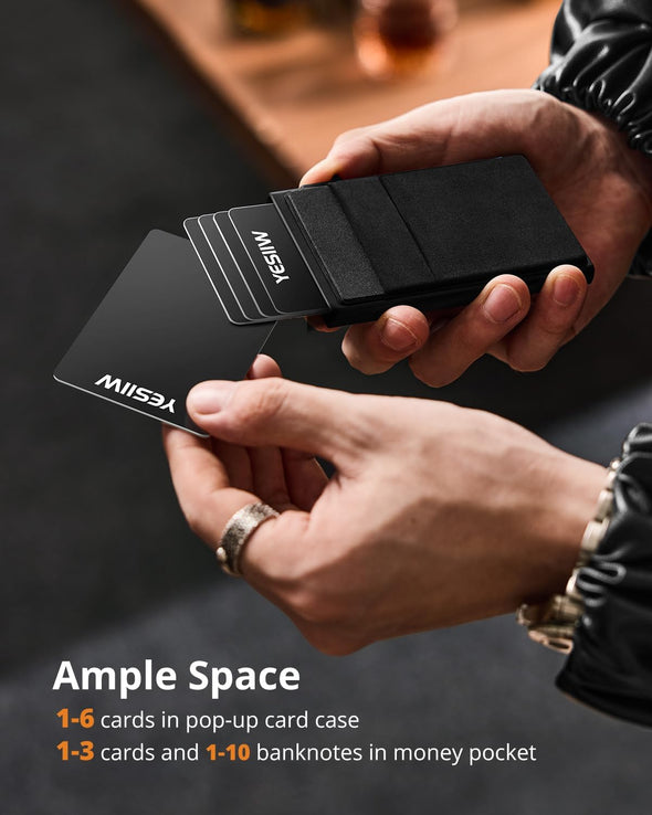 YESIIW Ultra-Slim Wallet for Men - Pop up Card Holder Mens Wallet with RFID Protection Minimalist Metal Wallets Billeteras De Hombres Gifts for Men Dad Husband Boyfriend Black