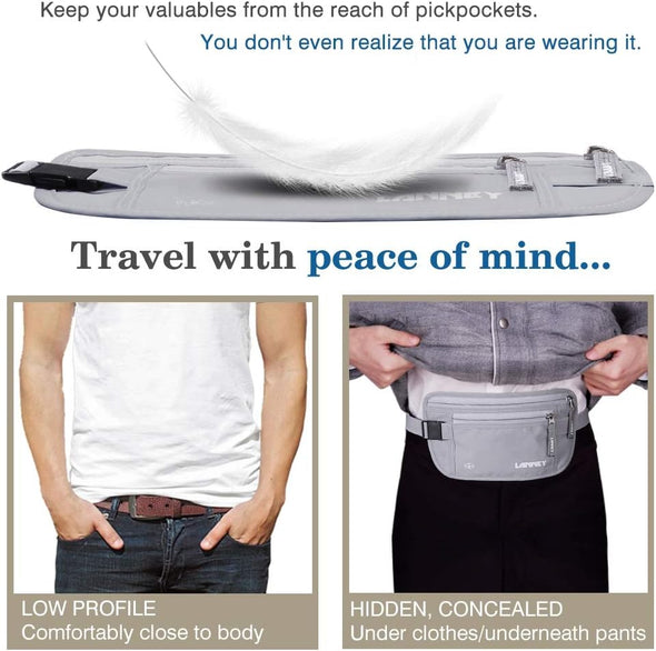 Money Belt for Travel Women and Men Slim Hidden Travel Wallet with RFID Blocking
