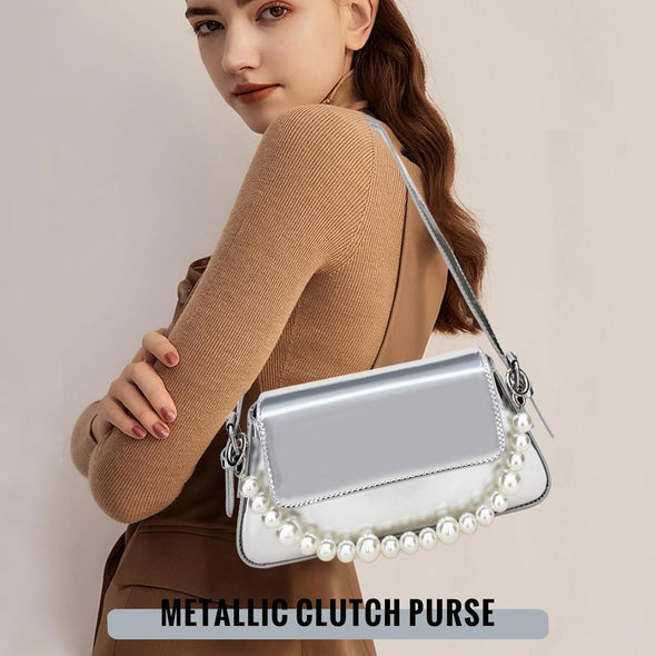 Evening Y2K Silver Hobo Purse Women Sparkly Silver Purse Satchel Metallic Tote Handbag Clutch Shoulder Bag 2024