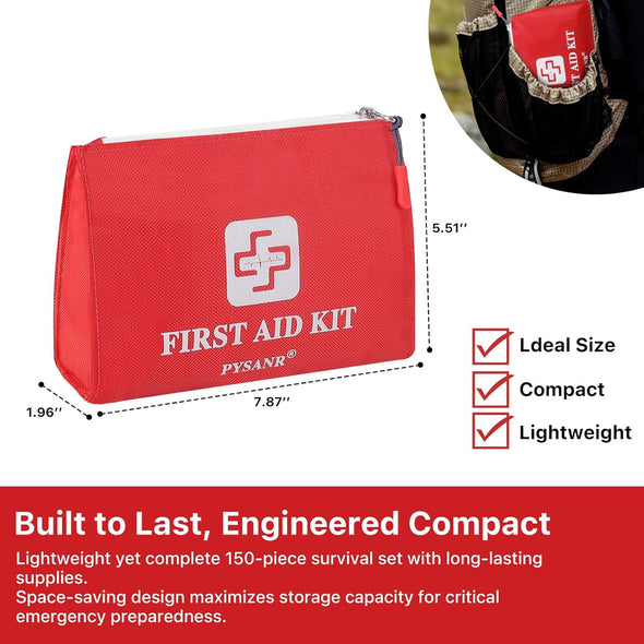 Small First Aid Kit, 150 Piece with Foil Blanket, Scissors First Aid Bag for Emergency, Home, Camping, Travel, Sports, Office, Outdoor, Car, School