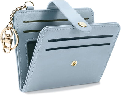 Small Wallets Woman RFID Blocking Leather Credit Card Holder - with ID Window - Card Wallets for Women - with Zipper Coin Purse - Keychain Wallet