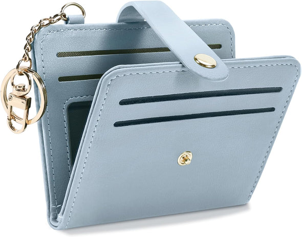 Small Wallets Woman RFID Blocking Leather Credit Card Holder - with ID Window - Card Wallets for Women - with Zipper Coin Purse - Keychain Wallet