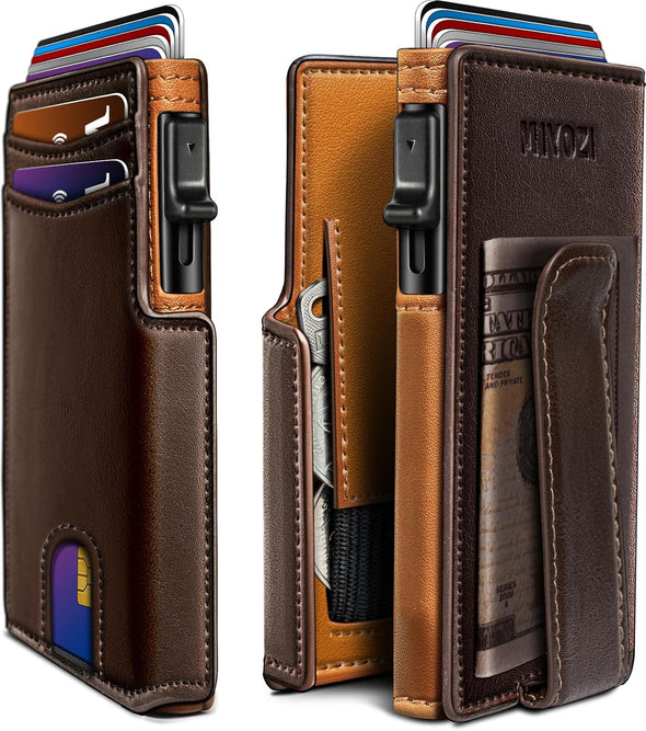 Men Wallet,With Money Clip Coins Pocket ID Window,Slim Front Pocket RFID Blocking Pop-Up Card Holder 3.9"X 2.7", Gift Boxed