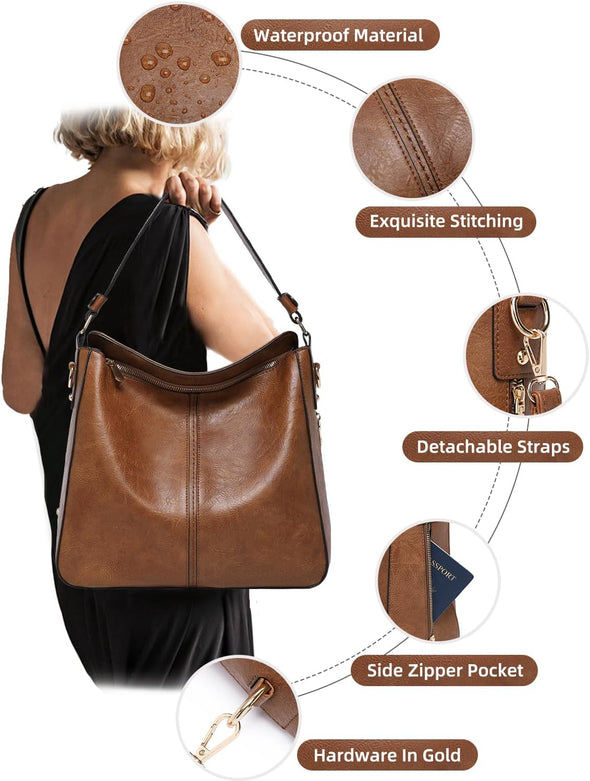Purses for Women 3PCS, Crossbody Bags Set Large Leather Purse Shoulder Handbags with Wallet Adjustable Straps for Ladies Tote
