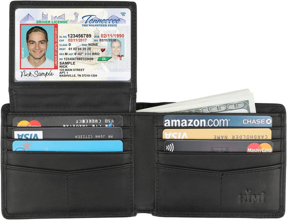 Wallet for Men-Genuine Leather RFID Blocking Bifold Stylish Wallet with 2 ID Window