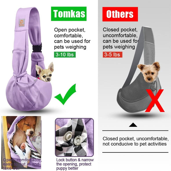 Tomkas Small Dog Sling Carrier - Zipper Pocket & Adjustable Strap & Zip Pocket - for 3-10 Lbs Pets(Light Purple)