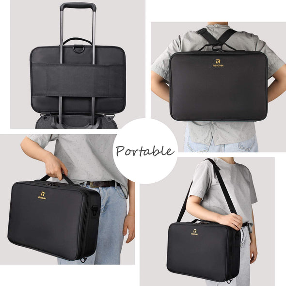 Relavel Makeup Case Large Makeup Bag Professional Train Case 16.5 Inches Travel Cosmetic Organizer Brush Holder Waterproof Makeup Artist Storage Box, 3 Layer Large Capacity, with Adjustable Strap