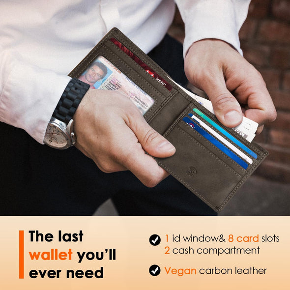 RUNBOX Wallet for Men,Mens Wallet,Slim Leather Bifold,Rfid Blocking 8 Slots Gift Box