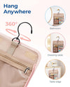 BAGSMART Makeup Bag for Women with Hanging Hook, Large Portable Capacity Water-Resistant Organizer Travel Case for Toiletries and Cosmetics, Pink