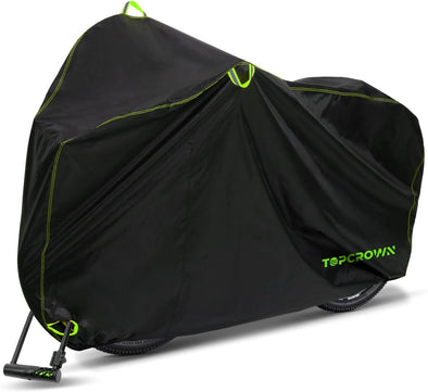 Bike Cover Waterproof Outdoor Storage for 1/2/3 Bikes, Bicycle Cover Rain Sun UV Dust Wind Proof with Storage Bag for Mountain Road Bike/Ebike (210D Black+Green, XL Size for 1 Bike)