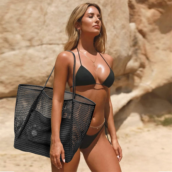 KALIDI Beachnylon Mesh Tote Bag, Casual Tote Bag Hobo Women Foldable MAX 23L Shoulder Bag for Beach Picnic Vacation
