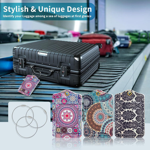 Fishent Luggage Tag, 3 Pack Travel Cruise Luggage Tags for Suitcases, Cute Suitcase Tags Identifiers Bag Tags with Privacy Flap, Baggage Name Tag for Women Men Luggage Backpack Handbag School Bag