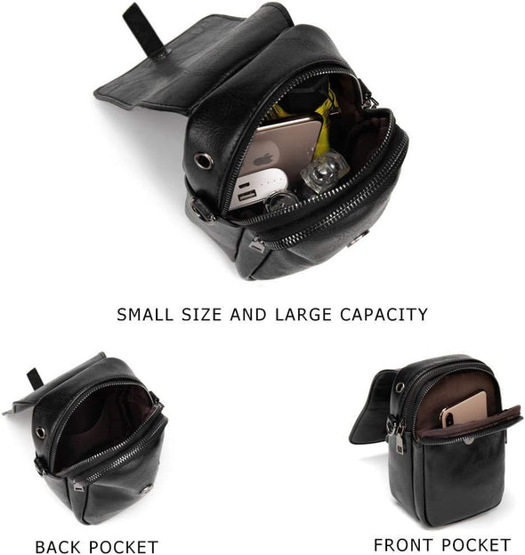 Myfriday Vintage Crossbody Phone Bag for Women, Small Leather Shoulder Purse and Handbag with Tassel&Rivet Decoration