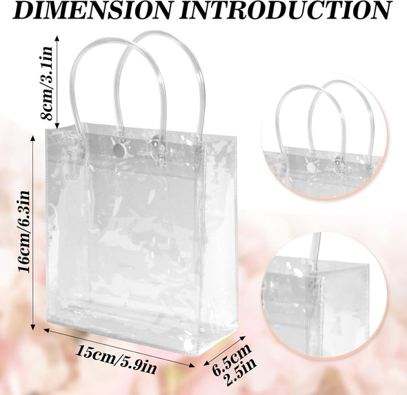 MAQIHAN Clear PVC Gift Bags with Handles 10 PCS PVC Party Favor Bags Transparent Party Favour Plastic Gift Bags 5.9X6.3 Inches Clear Mini Tote Goodie Bag Bulk PVC Plastic Bags with Handles for Gifts