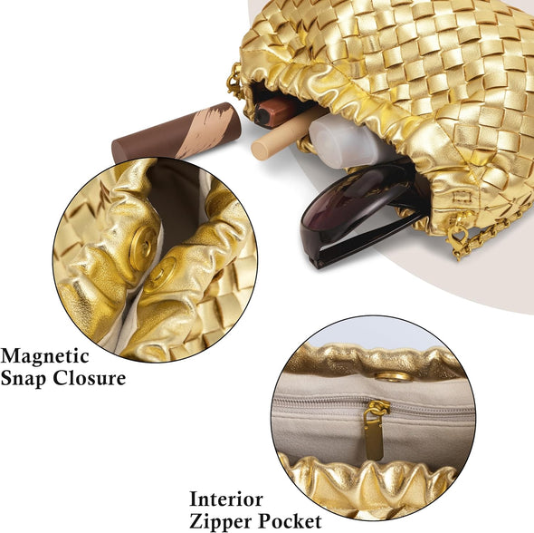 Joryin Woven Women'S Crossbody Bag & Evening Purse, Trendy Dumpling Clutch & Hobo Cloud Shoulder Bag Trendy Dumpling Clutch