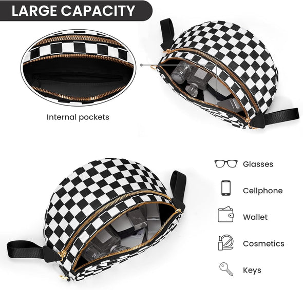 Bum Bags for Women Crossbody,Nylon Checkered Crossbody Bag Large Sling Bag Checkered Purse Oversized Slouchy Belt Bag