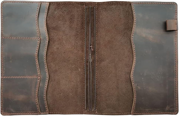 Newestor Travelers Notebook Cover with Inner Pockets, Card Slots and Pen Holder, A5 Size, Dark Brown