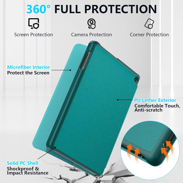 New Amazon Fire HD 8 Tablet Case (12Th/10Th Generation, 2024/2022/2020 Release), Lainergie Slim Light Smart Trifold Stand PU Lether Cover with Auto Wake/Sleep Incompatible with Alcatel TCL, Emerald