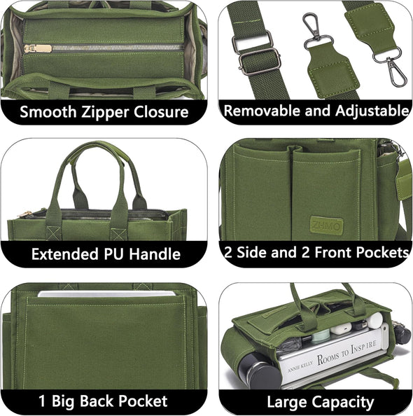 Tote Bag for Women with Compartments,Large Canvas Tote Women'S Purse Crossbody Bags Work Laptop Book Bag Satchels Handbags