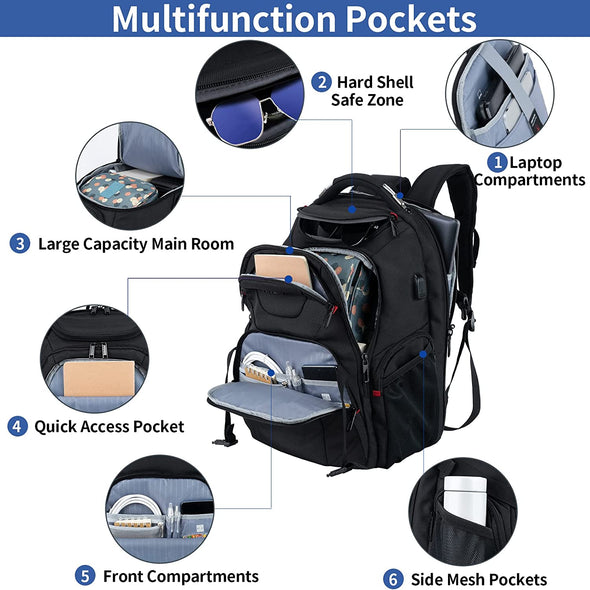 VANKEAN 17.3'' Travel Laptop Backpack TSA Friendly, Water Resistant anti Theft Extra Large College Backpacks with RFID Pockets, USB Port for Men Women Business Work Bag, Black