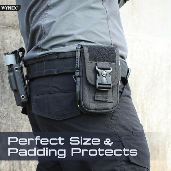 WYNEX Tactical Molle Phone Pouch with Compass Buckle, Tactical Phone Holster Molle Cell Phone Pouch Universal Belt Waist Bag for IP 15/14/13 Pro Max / S22/S21 with US Patch & Paracord Keyring Clip