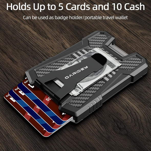 Oaridey Carbon Fiber Badge Holder/Id Card Holder/Portable Travel Wallet with Manganese Steel Clip, Heavy Duty Vertical Clear ID Holder for Work ID, Credit Cards