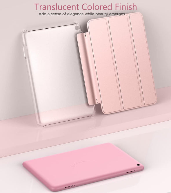 Moko Case Fits All-New Amazon Kindle Fire HD 8 & 8 plus Tablet(12Th Generation/10Th Generation, 2024/2022/2020 Release) 8",Trifold Stand Cover with Translucent Backshell with Auto Wake/Sleep,Rose Gold