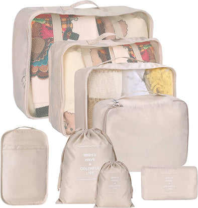 8 Set Packing Cubes for Suitcases, Kingdalux Travel Luggage Packing Organizers with Laundry Bag, Compression Storage Shoe Bag, Clothing Underwear Bag, for Man & Women
