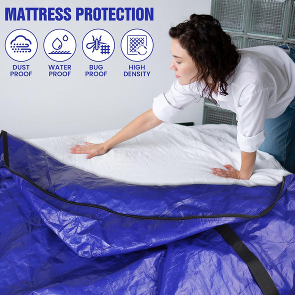 Mattress Bags for Moving - Extra Thick & Durable Queen Mattress Cover for Moving - Reusable Waterproof Tarp Mattress Protector with Heavy Duty Handles (82’’X62’’X15’’ Queen Size)
